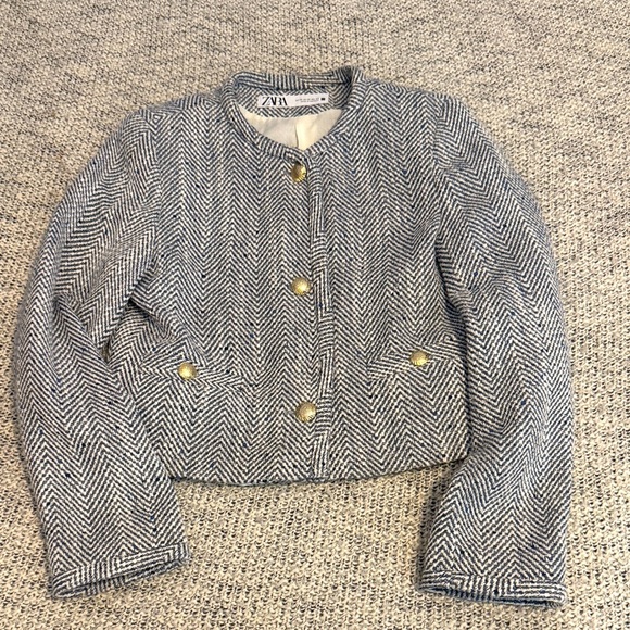 Zara Jackets & Blazers - Zara Women’s Herringbone Tweed Cropped Jacket Size XS (24)